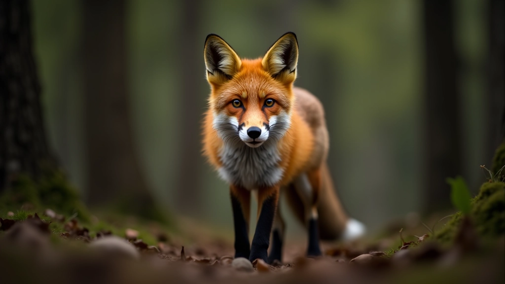 Lapė medžio šešėlyje, raudona plunksnota, žiūri į fotografą, gamtos aplinkoje